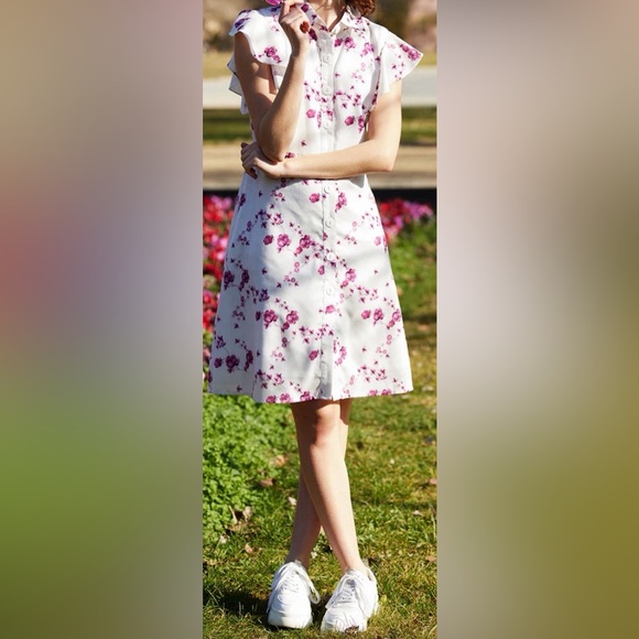 Madame Pink Floral A-Line Dress Size UK 10 - Picture 1 of 4